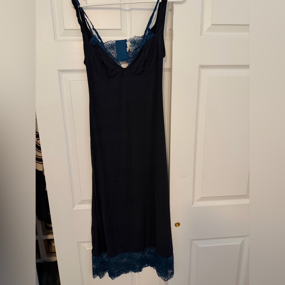 Free People Navy and Teal Asymmetrical Dress